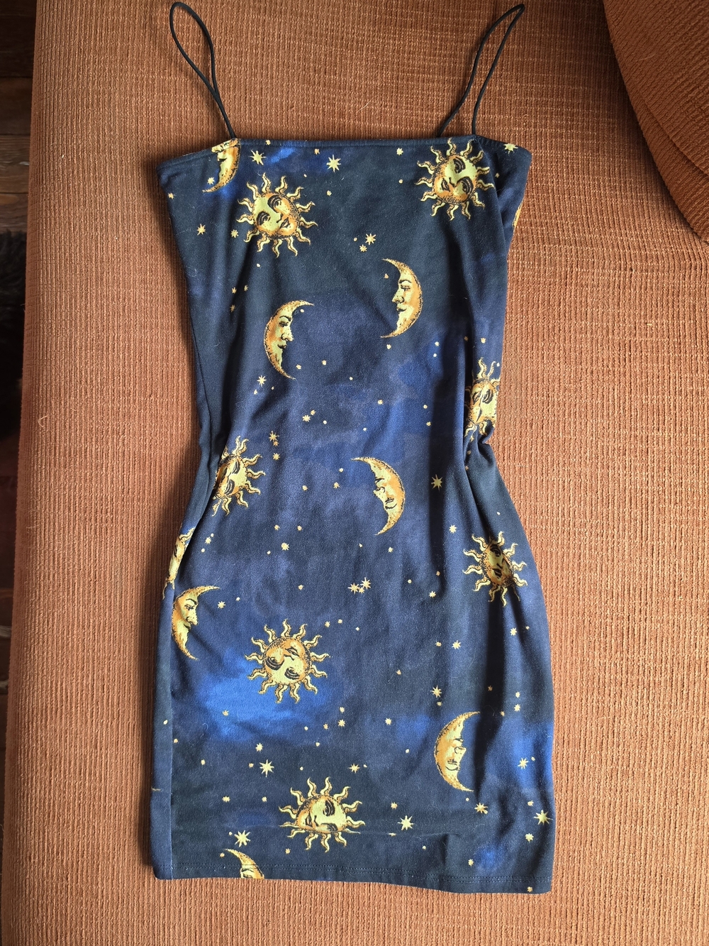 Bear Dance Navy Slip Dress with Yellow Sun & Moon Print